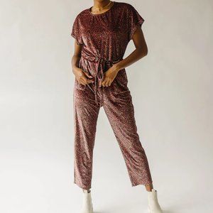 Piper & Scoot Pink Floral Bianca Cinch Ribbed Velvet Jumpsuit
